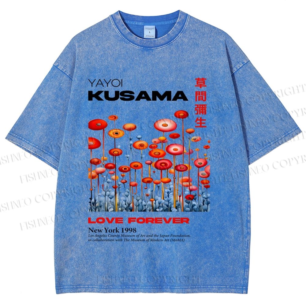 Unisex Yayoi Kusama Flower Printed Washed Tee