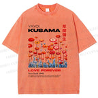 Unisex Yayoi Kusama Flower Printed Washed Tee