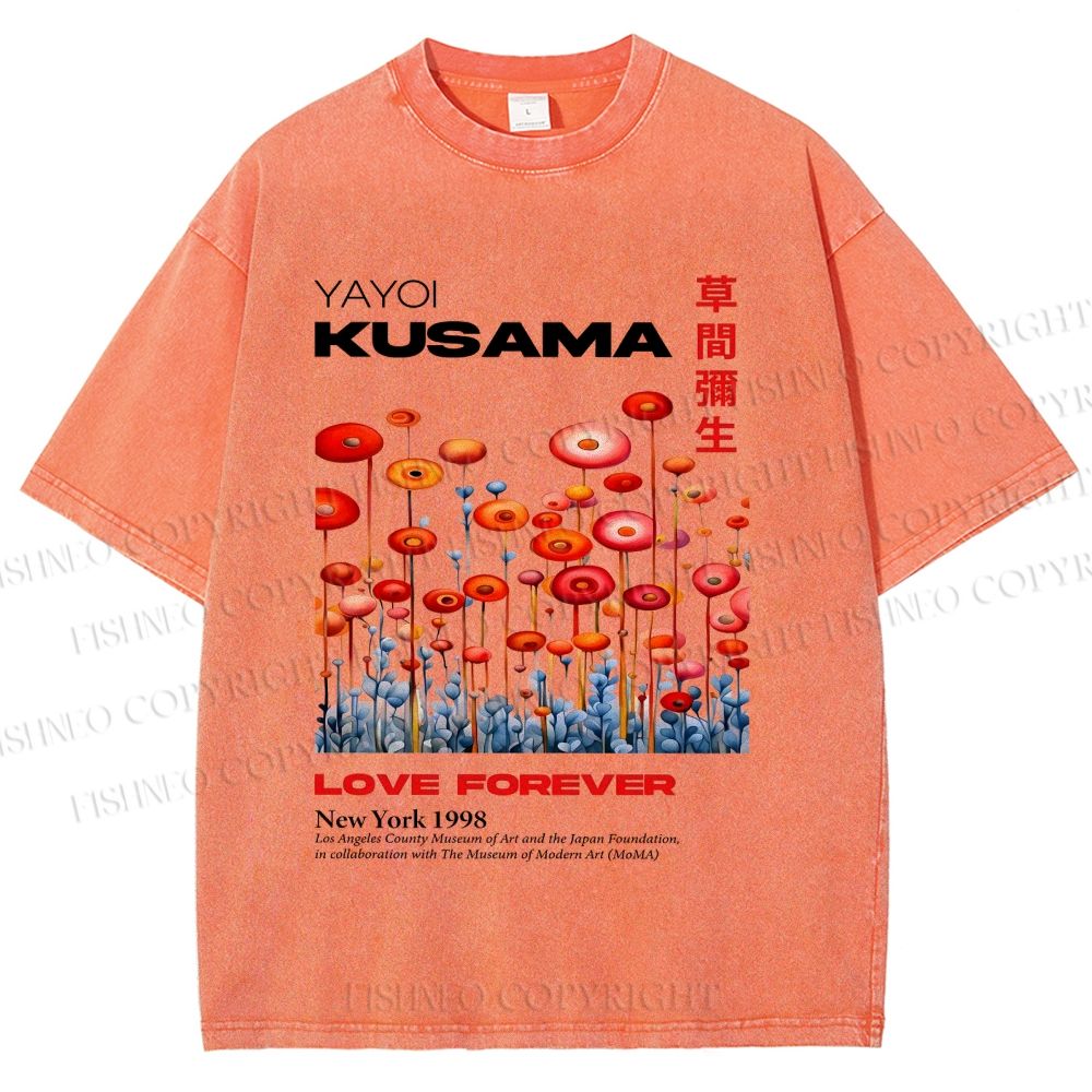 Unisex Yayoi Kusama Flower Printed Washed Tee