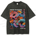 Unisex Yayoi Kusama Flower Printed Washed Tee