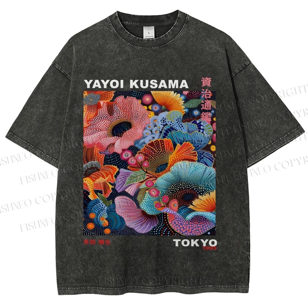 Unisex Yayoi Kusama Flower Printed Washed Tee