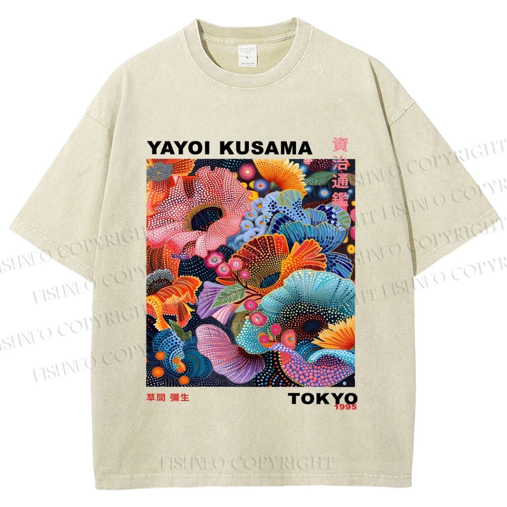 Unisex Yayoi Kusama Flower Printed Washed Tee