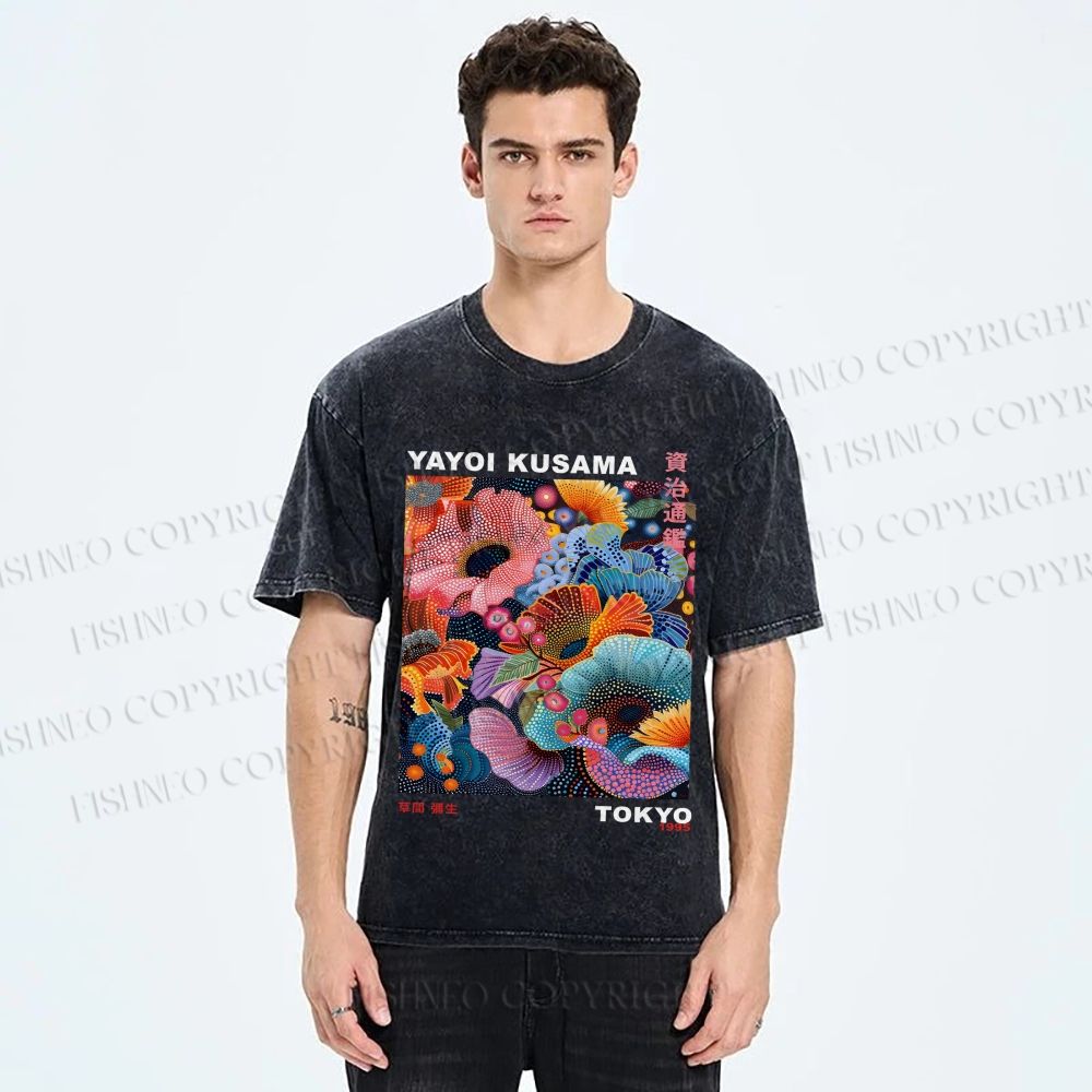 Unisex Yayoi Kusama Flower Printed Washed Tee