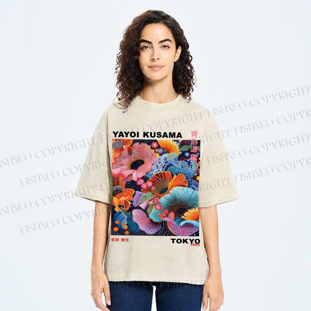 Unisex Yayoi Kusama Flower Printed Washed Tee