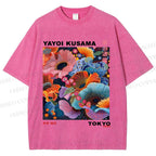 Unisex Yayoi Kusama Flower Printed Washed Tee