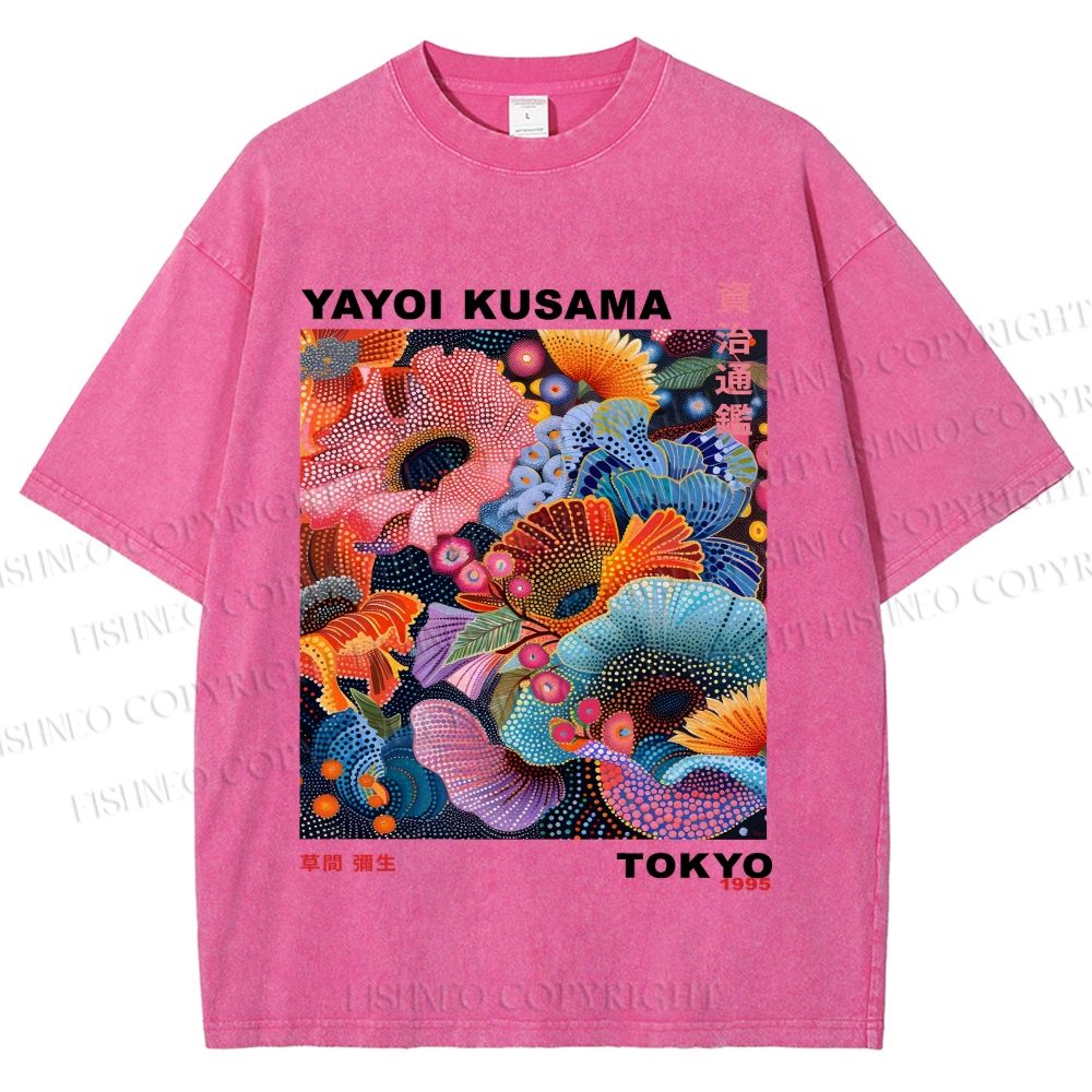 Unisex Yayoi Kusama Flower Printed Washed Tee