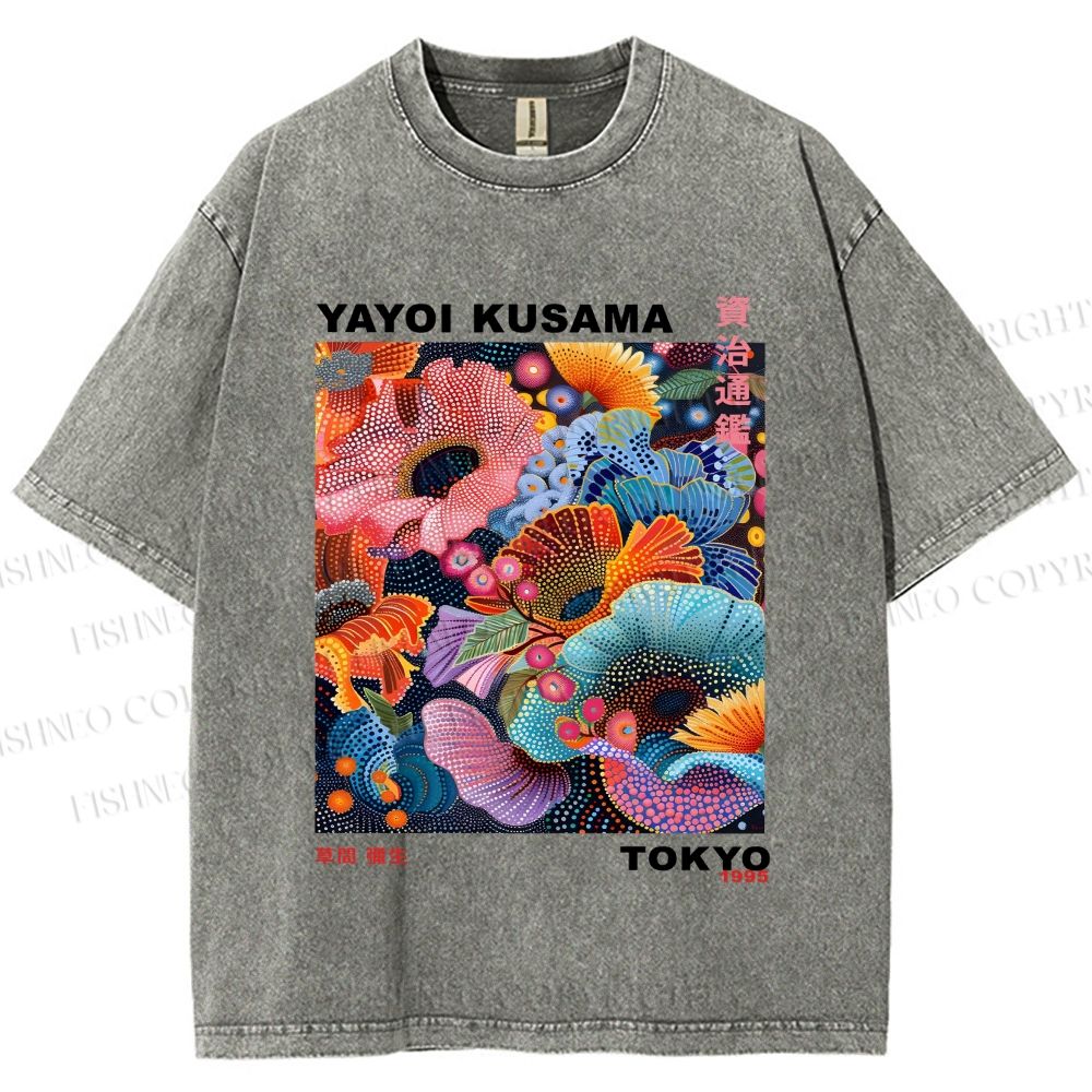 Unisex Yayoi Kusama Flower Printed Washed Tee