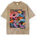 Unisex Yayoi Kusama Flower Printed Washed Tee