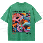 Unisex Yayoi Kusama Flower Printed Washed Tee