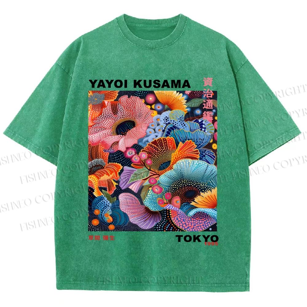 Unisex Yayoi Kusama Flower Printed Washed Tee