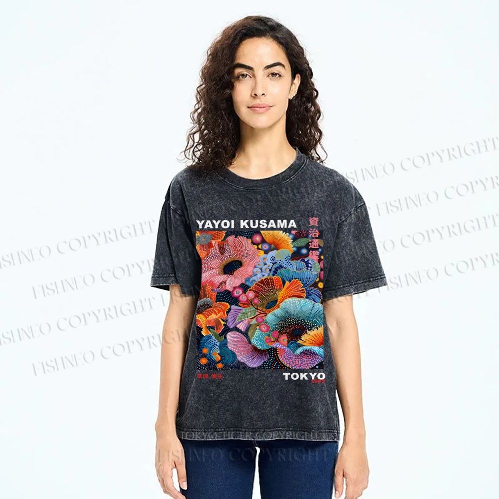 Unisex Yayoi Kusama Flower Printed Washed Tee