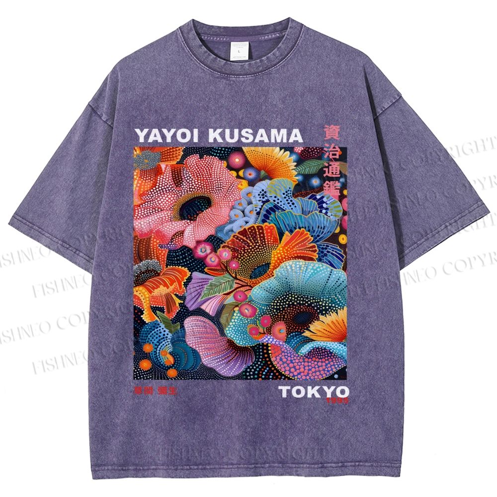 Unisex Yayoi Kusama Flower Printed Washed Tee