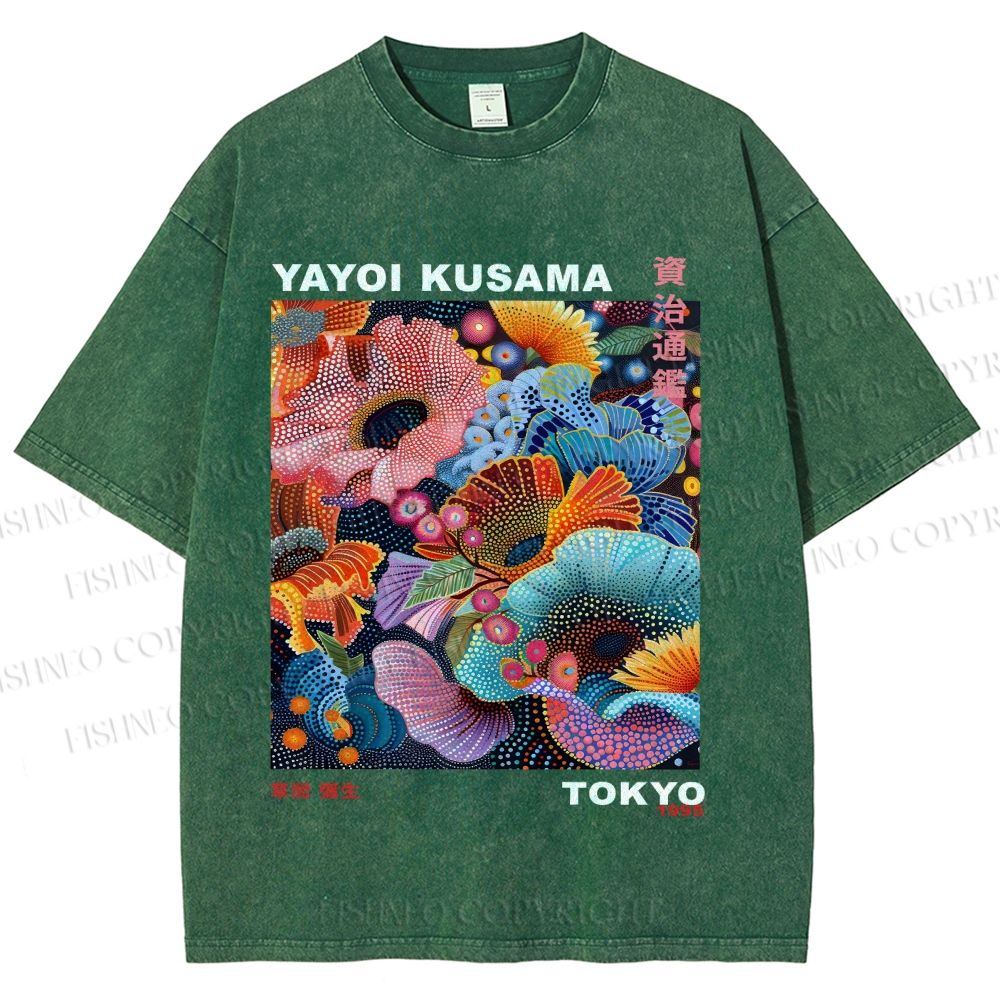 Unisex Yayoi Kusama Flower Printed Washed Tee