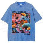 Unisex Yayoi Kusama Flower Printed Washed Tee
