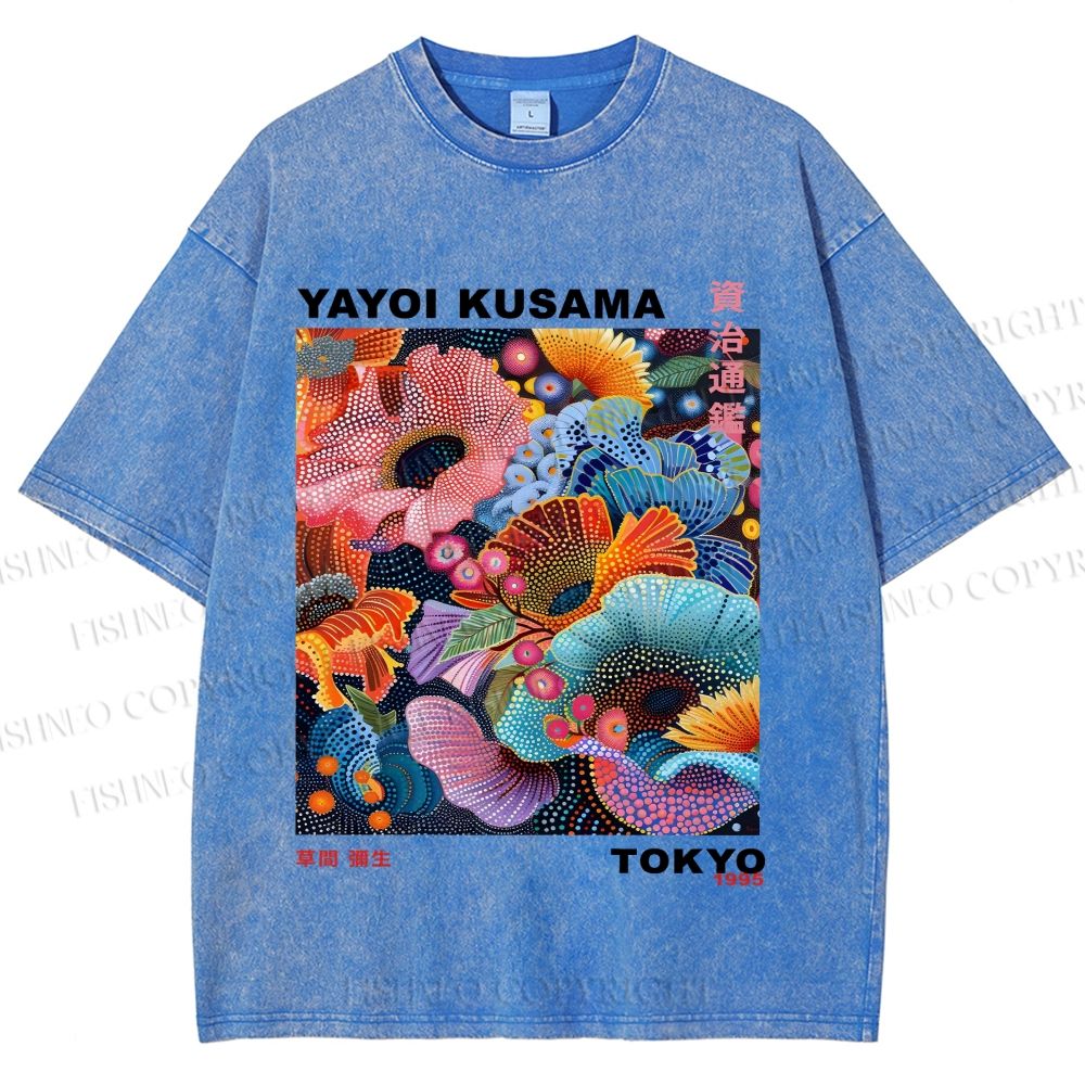 Unisex Yayoi Kusama Flower Printed Washed Tee