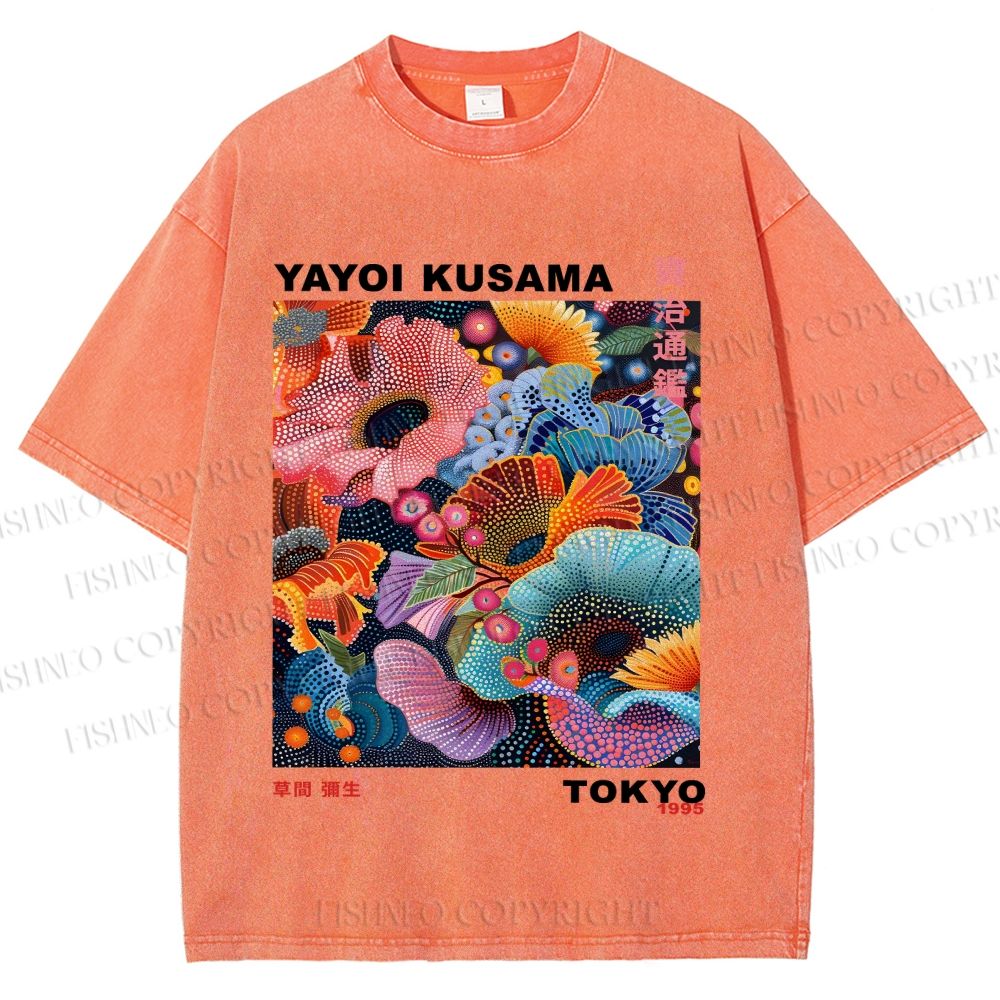 Unisex Yayoi Kusama Flower Printed Washed Tee