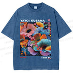 Unisex Yayoi Kusama Flower Printed Washed Tee