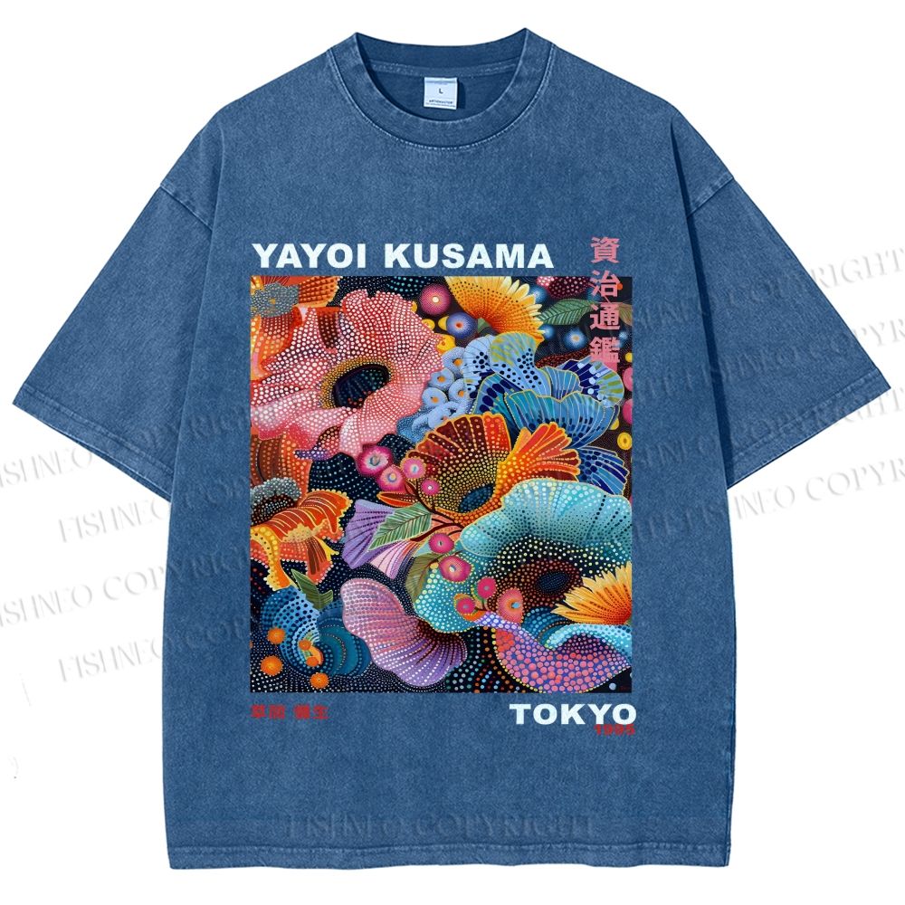 Unisex Yayoi Kusama Flower Printed Washed Tee