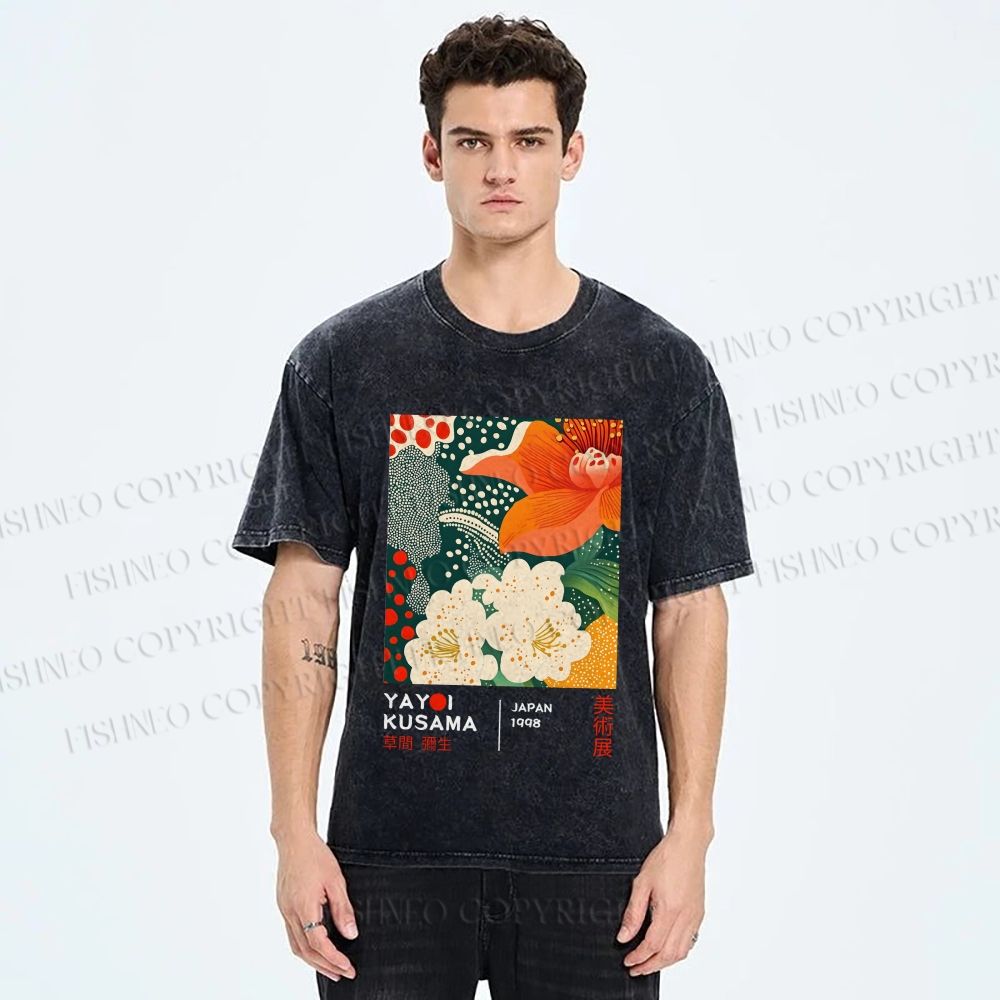 Unisex Yayoi Kusama Flower Printed Washed Tee