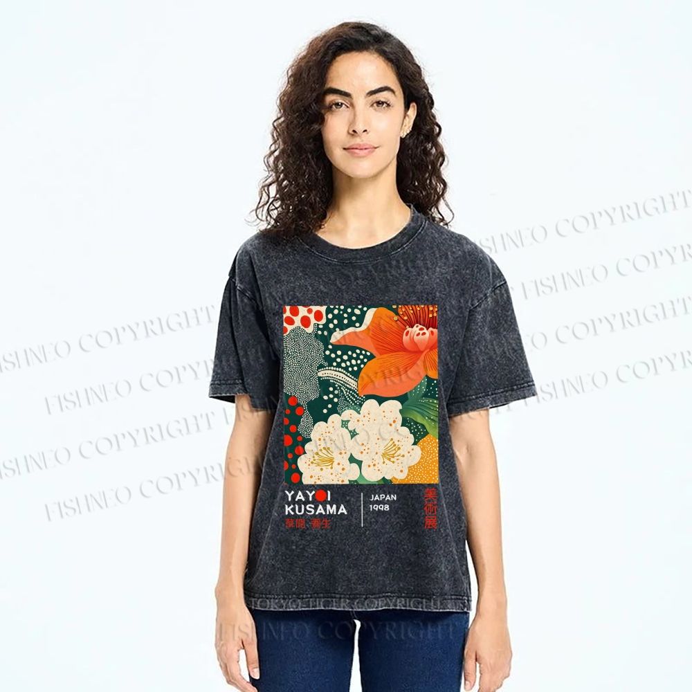 Unisex Yayoi Kusama Flower Printed Washed Tee