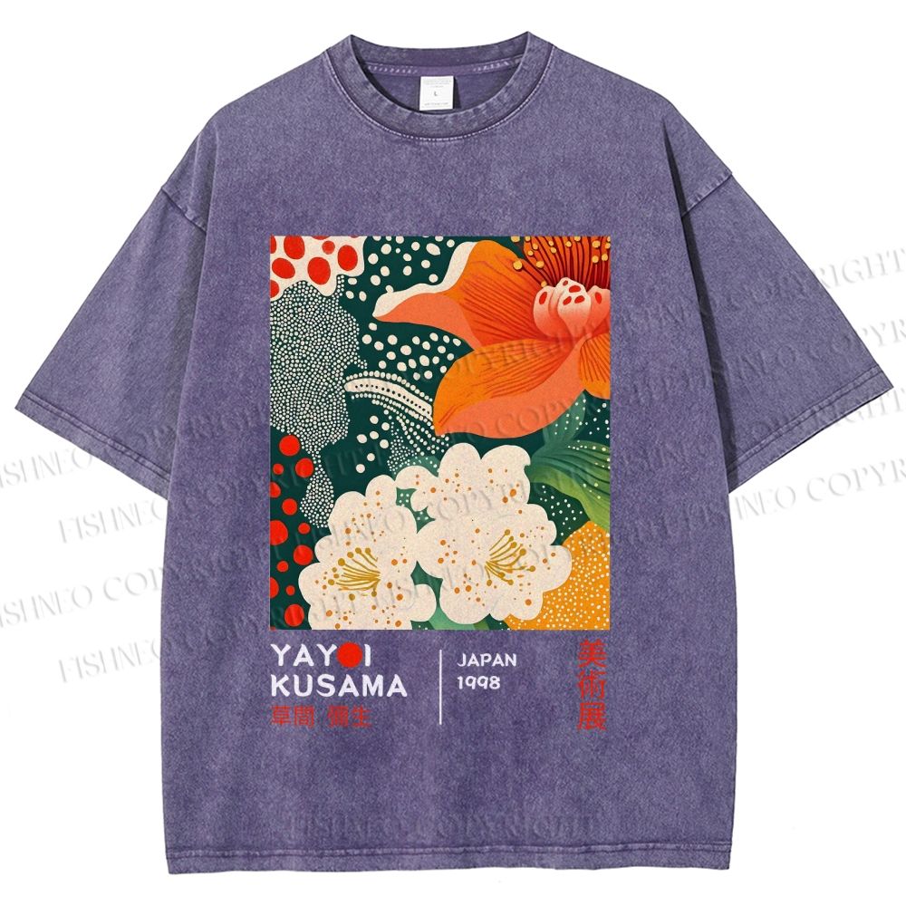 Unisex Yayoi Kusama Flower Printed Washed Tee