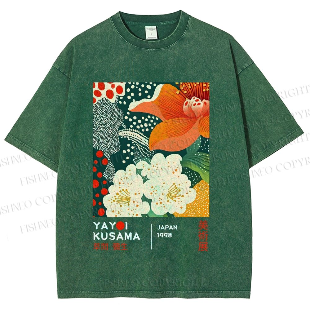 Unisex Yayoi Kusama Flower Printed Washed Tee