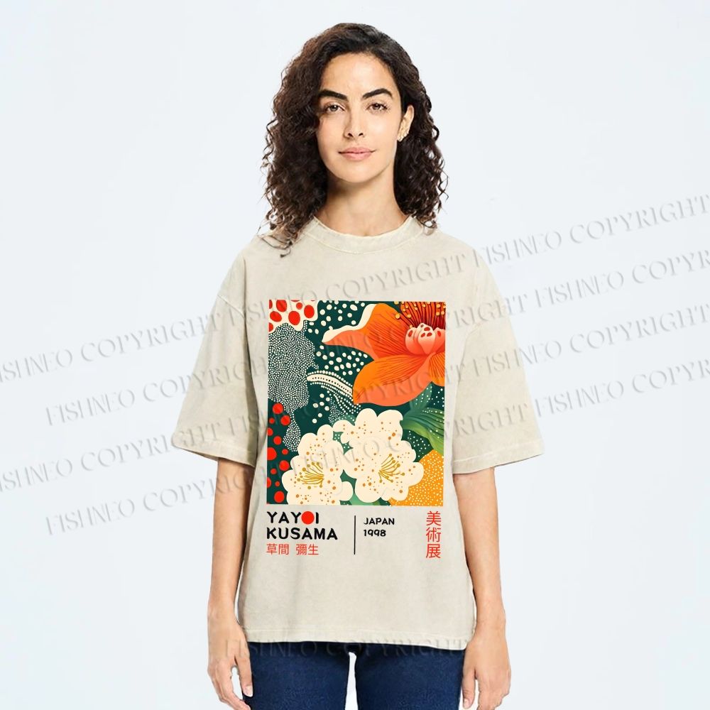 Unisex Yayoi Kusama Flower Printed Washed Tee
