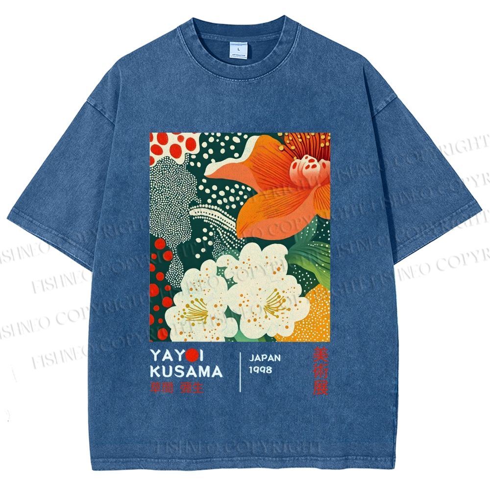 Unisex Yayoi Kusama Flower Printed Washed Tee