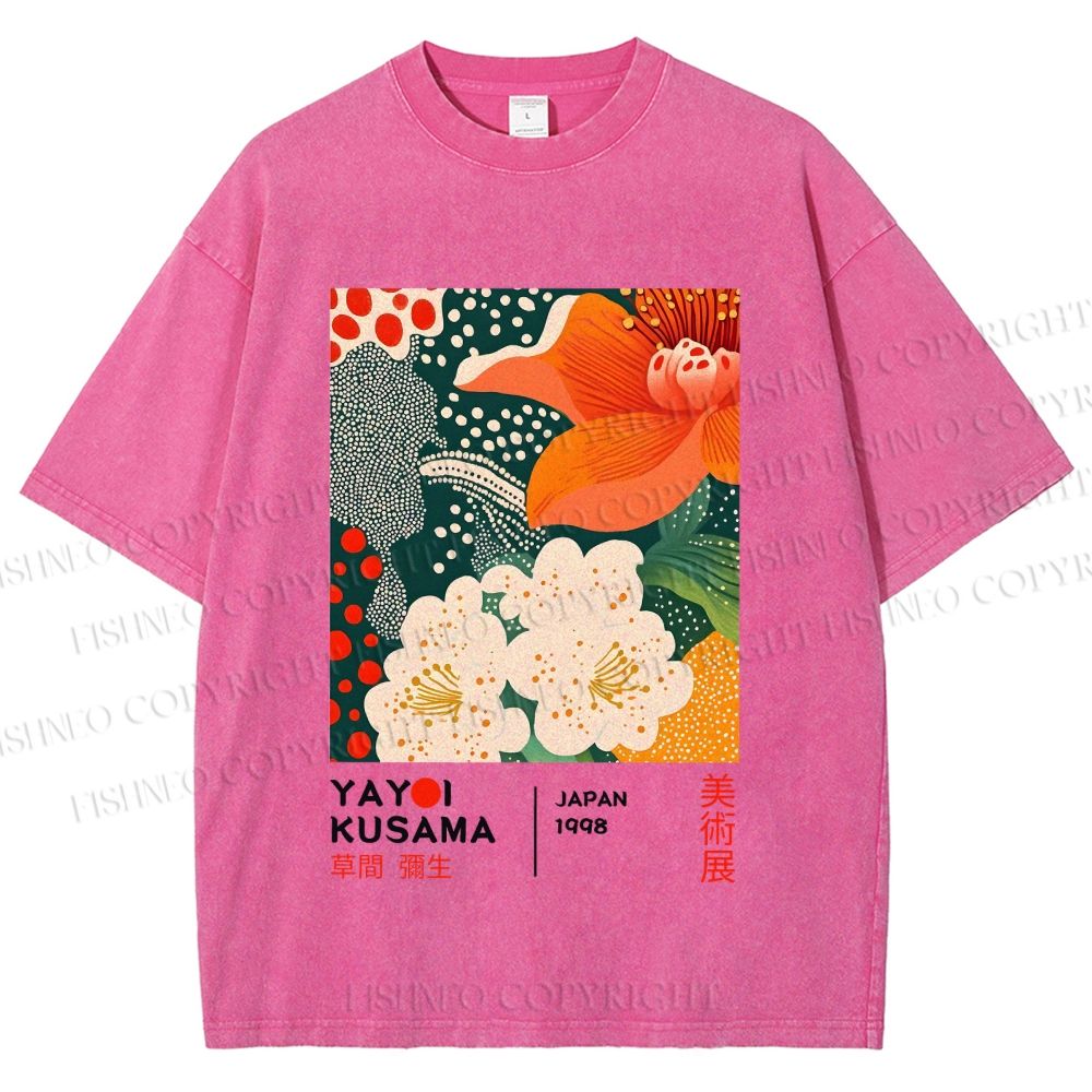 Unisex Yayoi Kusama Flower Printed Washed Tee