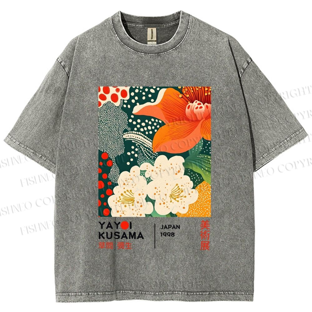 Unisex Yayoi Kusama Flower Printed Washed Tee