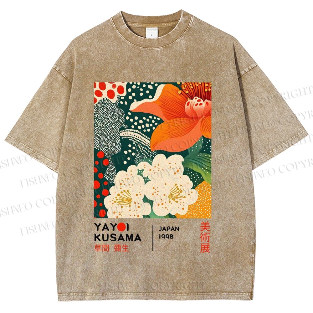 Unisex Yayoi Kusama Flower Printed Washed Tee
