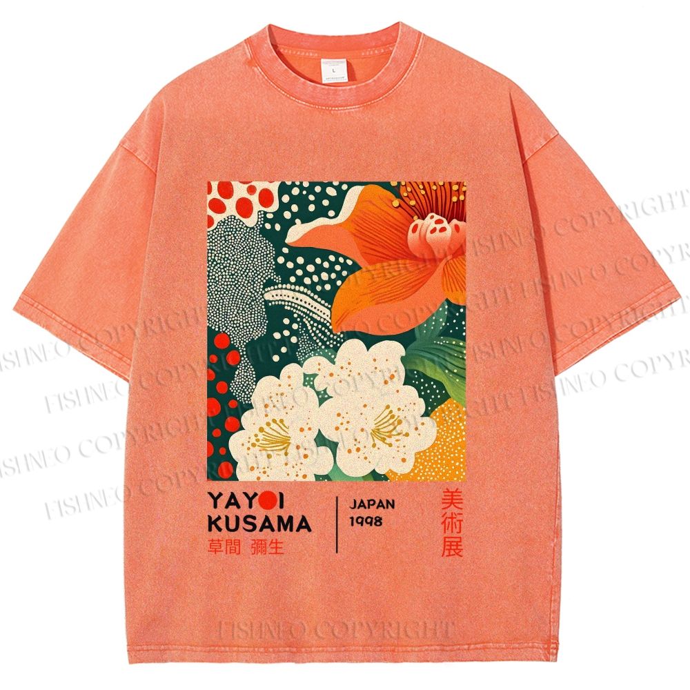 Unisex Yayoi Kusama Flower Printed Washed Tee
