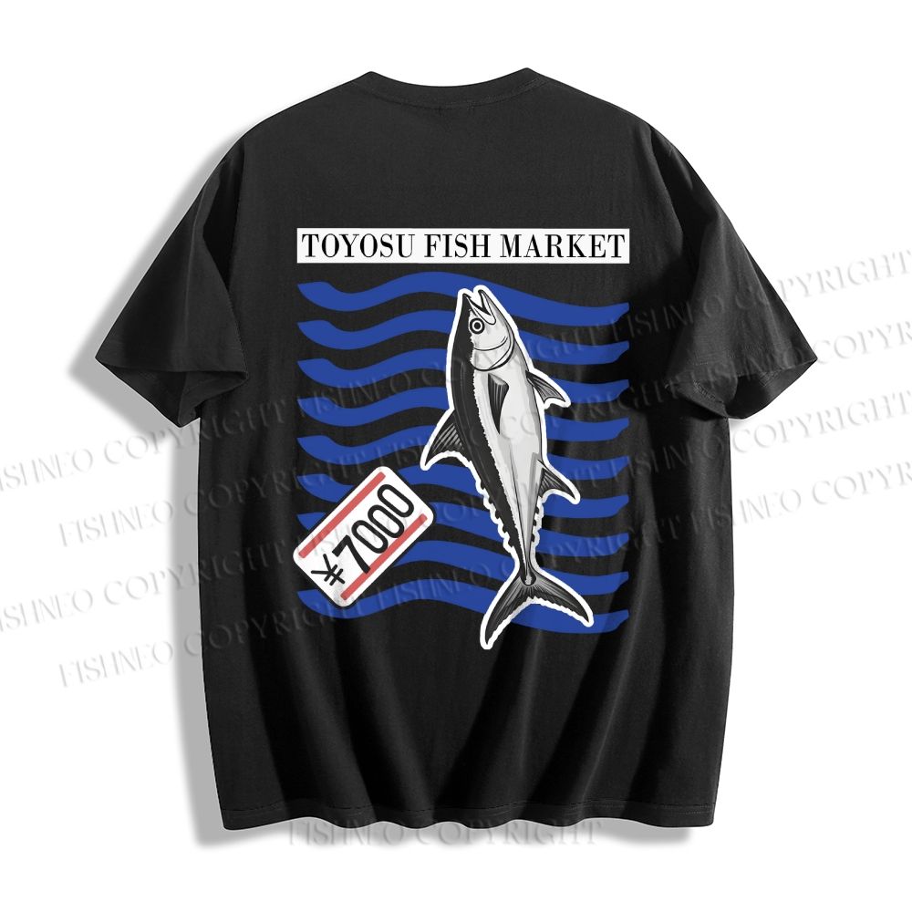 Unisex Cotton Double-sided Tokyo Fish Market Printed T-shirt