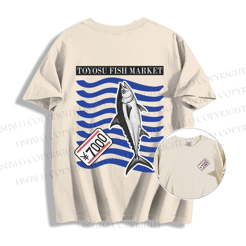 Unisex Cotton Double-sided Tokyo Fish Market Printed T-shirt