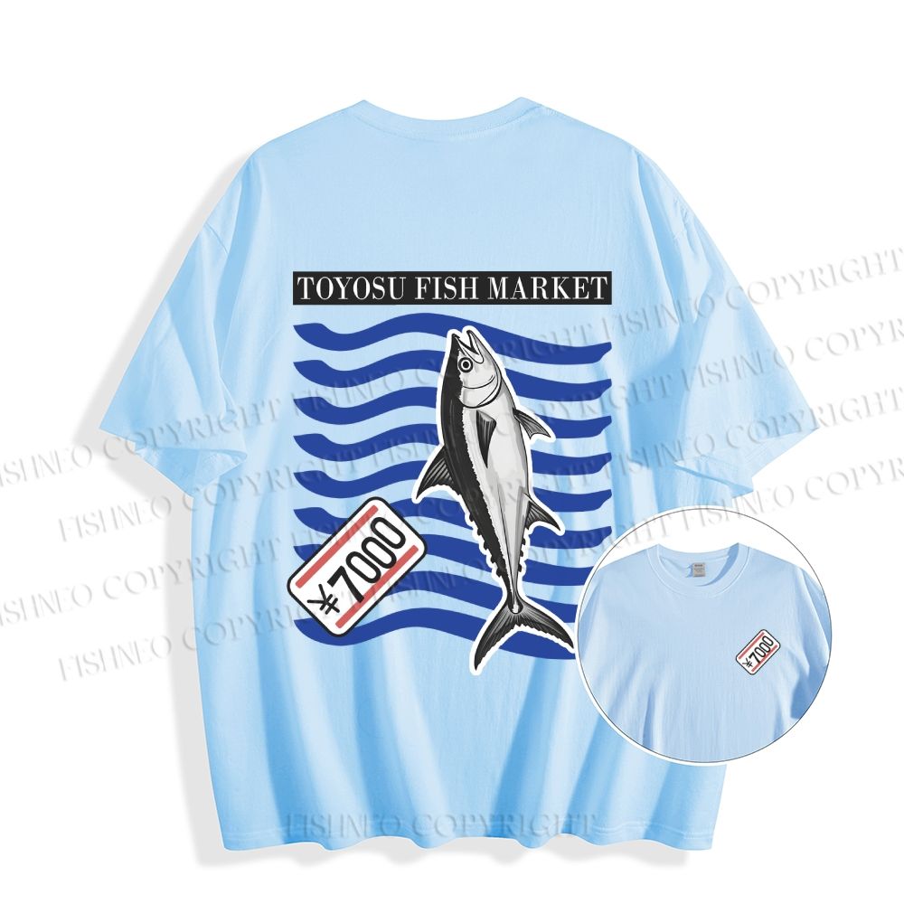 Unisex Cotton Double-sided Tokyo Fish Market Printed T-shirt