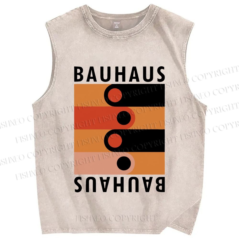 Unisex Bauhaus Black Orange Design Printed Washed Tank Top