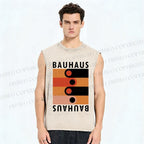 Unisex Bauhaus Black Orange Design Printed Washed Tank Top