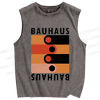 Unisex Bauhaus Black Orange Design Printed Washed Tank Top