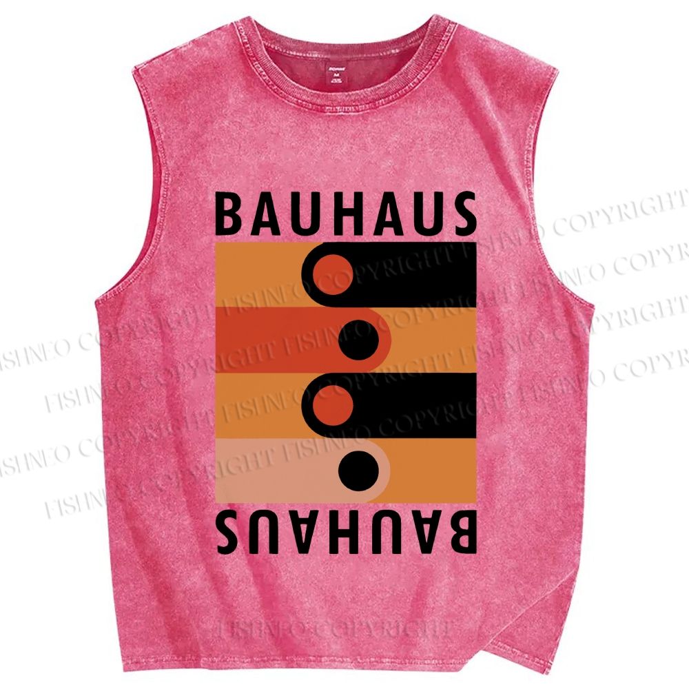Unisex Bauhaus Black Orange Design Printed Washed Tank Top