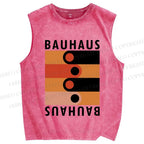 Unisex Bauhaus Black Orange Design Printed Washed Tank Top