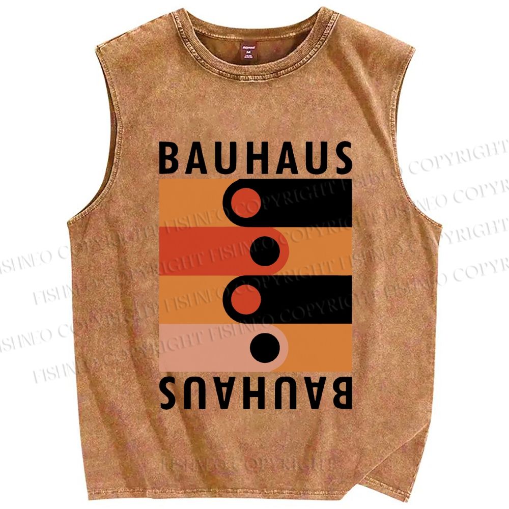Unisex Bauhaus Black Orange Design Printed Washed Tank Top
