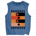 Unisex Bauhaus Black Orange Design Printed Washed Tank Top