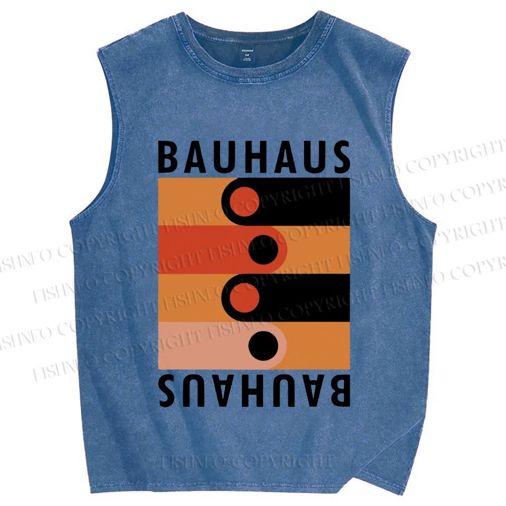 Unisex Bauhaus Black Orange Design Printed Washed Tank Top