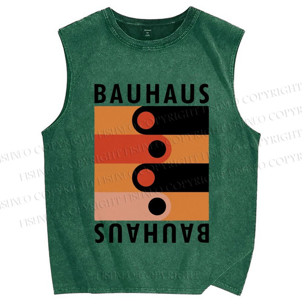 Unisex Bauhaus Black Orange Design Printed Washed Tank Top