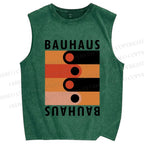 Unisex Bauhaus Black Orange Design Printed Washed Tank Top