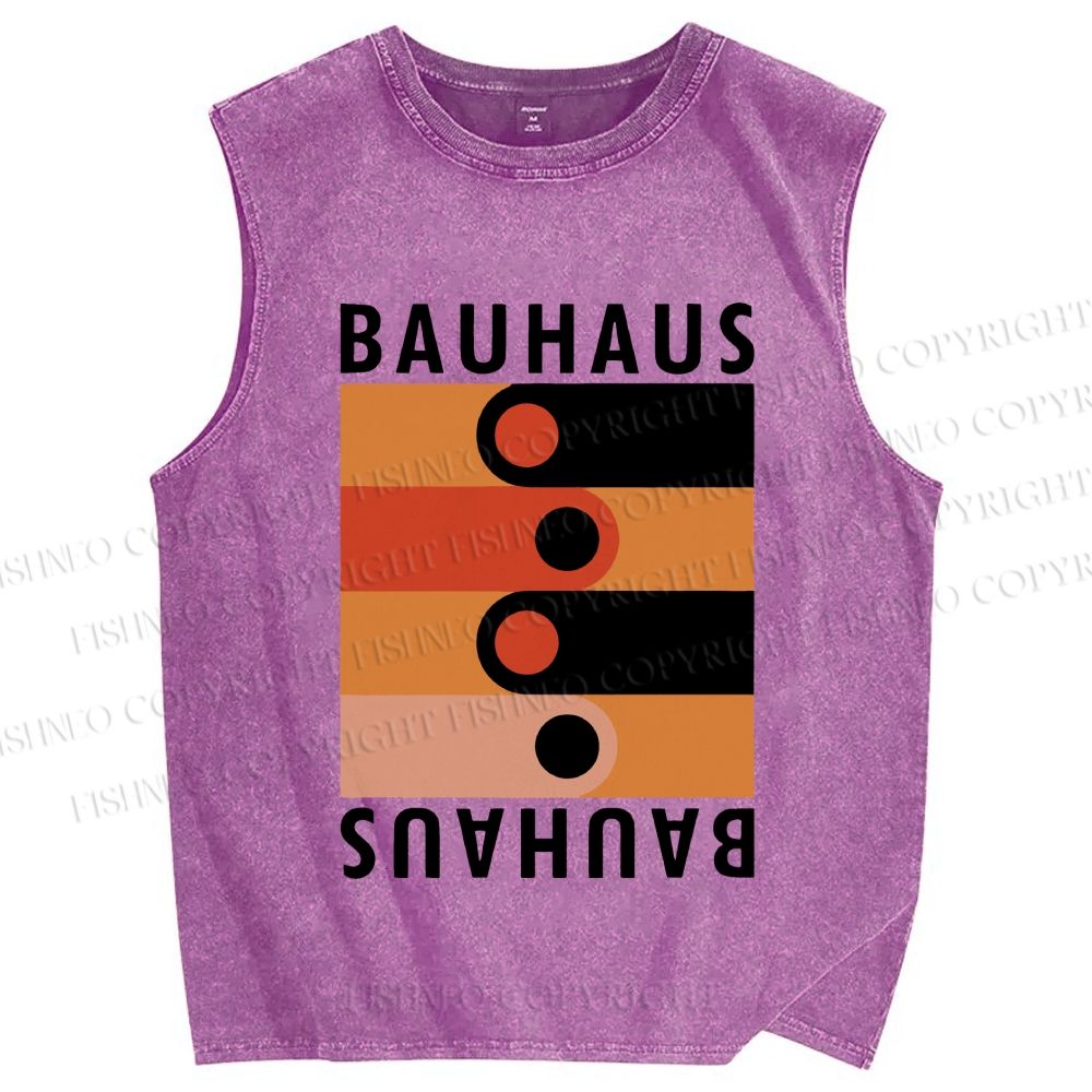 Unisex Bauhaus Black Orange Design Printed Washed Tank Top