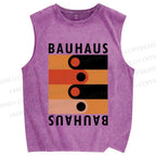 Unisex Bauhaus Black Orange Design Printed Washed Tank Top