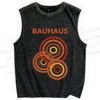 Unisex Bauhaus Circles Design Printed Washed Tank Top