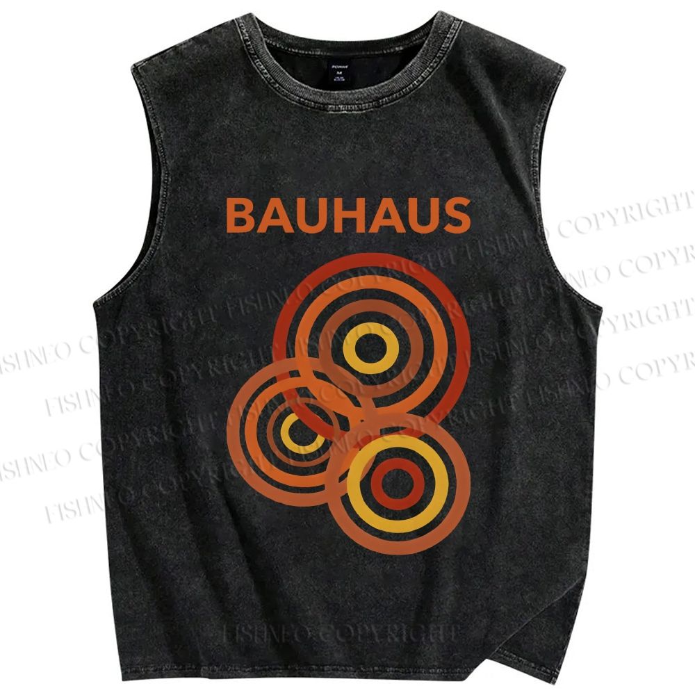 Unisex Bauhaus Circles Design Printed Washed Tank Top