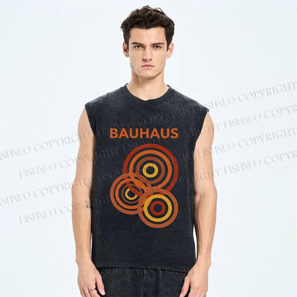 Unisex Bauhaus Circles Design Printed Washed Tank Top